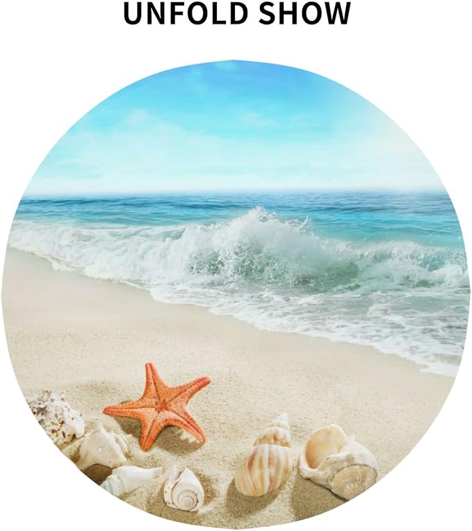 Sweetshow Summer Beach Tablecloth Round 60 Inch Waterproof Polyester Washable Circle Sand Starfish Ocean Waves Table Cover Table Cloth for Kitchen Dining Room Indoor Outdoor Picnic Patio Party