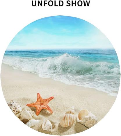 Sweetshow Summer Beach Tablecloth Round 60 Inch Waterproof Polyester Washable Circle Sand Starfish Ocean Waves Table Cover Table Cloth for Kitchen Dining Room Indoor Outdoor Picnic Patio Party