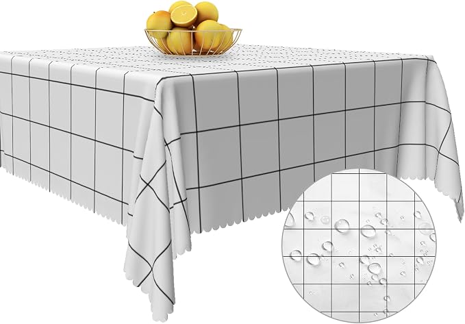 White Check Square Tablecloth 60x60 Inch Classic Stripes Table Cloth Dust-Proof Table Cover Protector for Home Restaurant Picnic Camping BBQ Waterproof Resistant Polyester Square Tablecloths