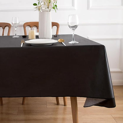 NLMUVW Vinyl Tablecloth 108 Inch with Flannel Backing, Black Rectangle Outdoor Table Cloth Waterproof Wipe Clean Table Cover for Dining Party, 60 X 108 Inch