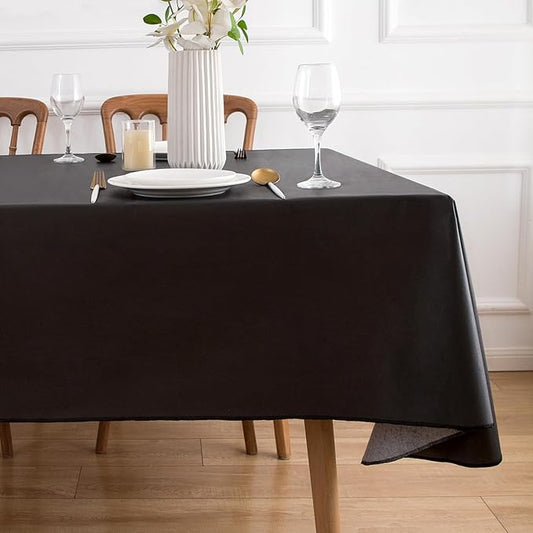NLMUVW Square Vinyl Tablecloth with Flannel Backing, 100% Waterproof PVC Table Cover Oil Proof Wipe Clean Table Cover for Dining Party Camping Outdoor, Black, 54 X 54 Inch