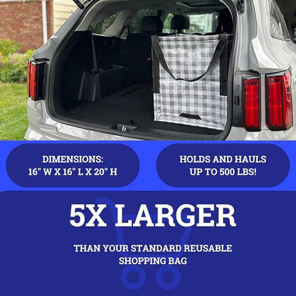 DURASACK Heavy Duty Storage Tote Bag 22-Gallon, Gingham Gray, Pack of 4 | Rugged Woven Polypropylene Moving Bag, Reusable Self-Standing Design, Holds up to 500 Pounds
