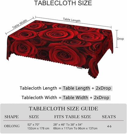 Rose Rectangle Tablecloth 52x70 Inch Bloom Flower Roses Red Dining Table Cloth Table Cover Tablecloth for Home Kitchen Restaurant Party Buffet Picnic, 4-6 Seats