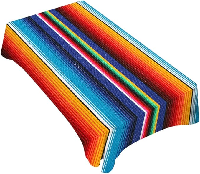 TKS MITLAN Colorful Mexican Style Tablecloth Decor Stripes Lines Art Feature Bright Table Cloth Dining Room Kitchen Table Cover 60" X 84" Oblong/Rectangle
