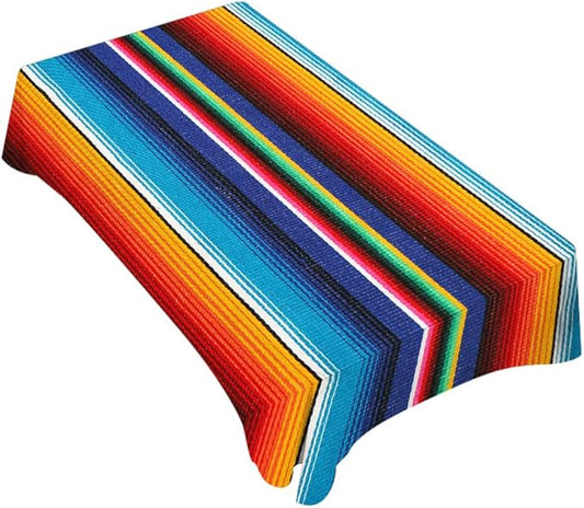 TKS MITLAN Colorful Mexican Style Tablecloth Decor Stripes Lines Art Feature Bright Table Cloth Dining Room Kitchen Table Cover 60" X 84" Oblong/Rectangle