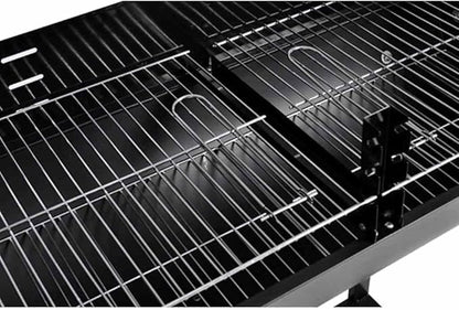 Classic Steel Charcoal Barbecue with Two Wheels, Lower Shelf, and Two Charcoal Grills for Easy Mobility and Accessory Storage