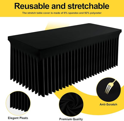 Smiry Spandex Elastic Fitted Table Cloth Skirt for 4FT Rectangle Table | Stretch Washable Table Cloth, Banquet Table Cover for Wedding, Party, Indoor & Trade Shows, (Black, 48Lx36Wx30H)