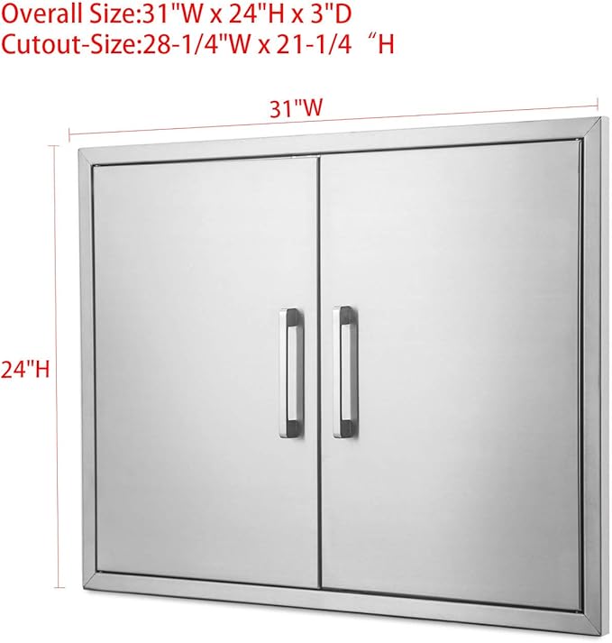 Outdoor Kitchen Doors Stainless Steel,31" W by 24" H Double Access Door,Flush Mount for Outdoor Kitchen and BBQ Island