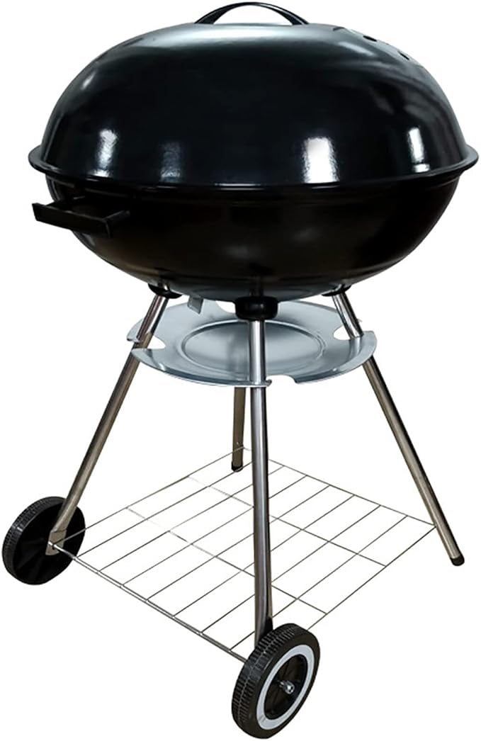 Foldable Bbq Stainless Steel Grill Kettle Charcoal Grill, 22Inch, Portable Heavy Duty Round with Thickened Grilling Bowl with Wheels, Barbecue Outdoor Cooking, Picnic, Backyard