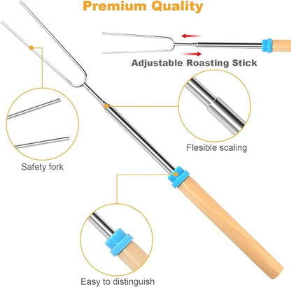 5 Pcs Marshmallow Roasting Sticks for Fire Pit Long 32Inch, Smores Sticks Skewers, Smores Kit for Fire Pit, Premium Telescoping Hot Dog Roasting Sticks for Campfire Accessories Outside Camping VOPTON