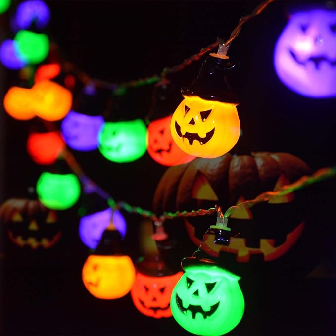 Windpnn Upgraded Solar Halloween Lights Outdoor, Solar Powered Pumpkin String Lights,16ft 20LED 8 Modes Waterproof Halloween String Lights for Garden Patio Landscape Halloween Decorations(Multicolor)