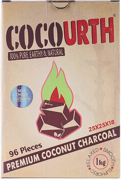 Natural Hookah Coconut Shell Charcoal Flat 25x25x18mm 96 PCS Electric Burner Briquettes Used Also for Cooking, Grilling, Barbecuing, Incense Narguile Coal (1kg)