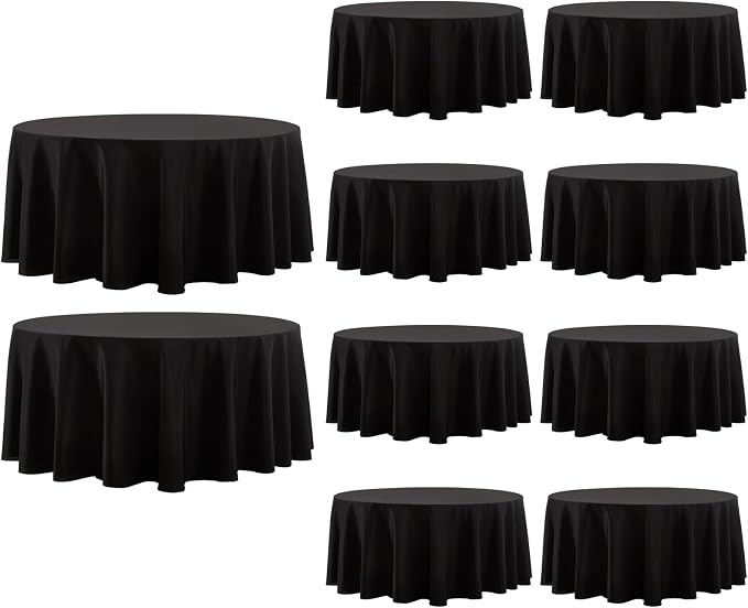 10 Pack Black Round Tablecloths 90 Inch for Dining Tables | Washable Decorative Linen Polyester Table Cover for Banquets Buffets Parties and Weddings