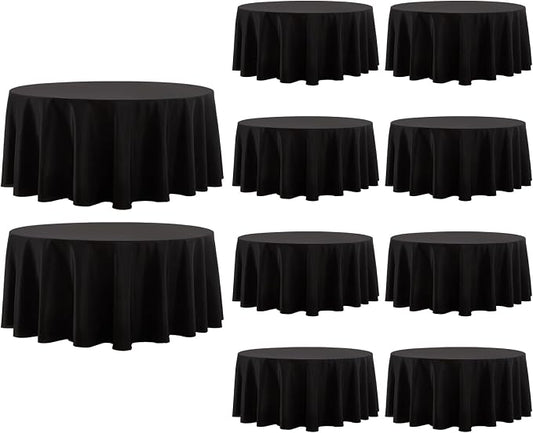 10 Pack Black Round Tablecloths 132 Inch for Dining Tables | Washable Decorative Linen Polyester Table Cover for Banquets Buffets Parties and Weddings