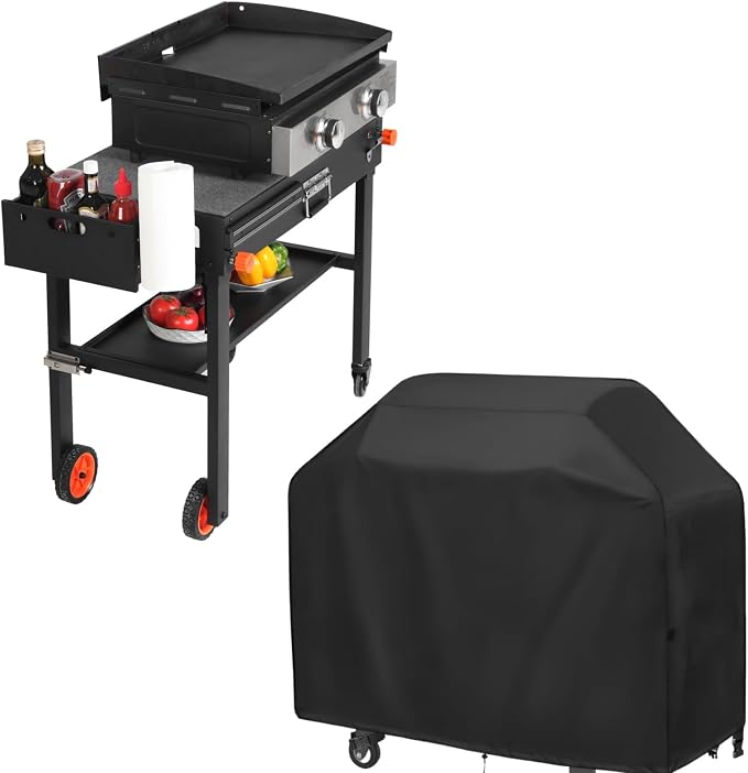 Grill Table and Grill Cover Fit Blackstone Griddle 22” or 17” and stand | Grill Cover for Blackstone 22 inch Griddle and Stand,Barbeque Griddle Cover Waterproof,BBQ Cover with Windproof Straps