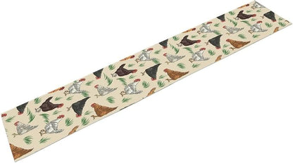 Chicken Hen Table Runner, Black White Eggs Plaid Polka Dots Farm Kitchen Dining Table Home Kitchen Dining Table Indoor Outdoor Farmhouse Decor 13x120 Inch