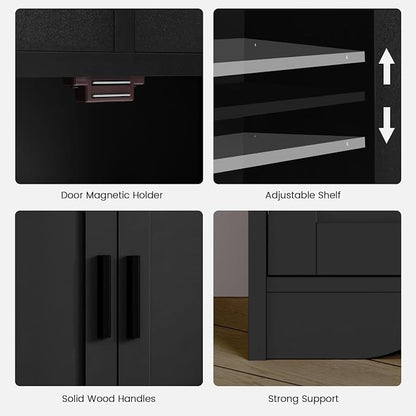 Iwell Storage Cabinet with Doors & Shelves, Kitchen Pantry Cabinet, Bathroom Cabinets for Living Room, Kitchen, Laundry, Black