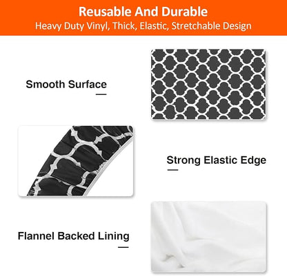 6ft 72in Picnic Table and Bench Cover, 3 Pack, Black-White Moroccan | Waterproof Windproof, Elastic Fitted Edges Tablecloth, for Rectangle Table & Seat, Camping Essentials RV Gear