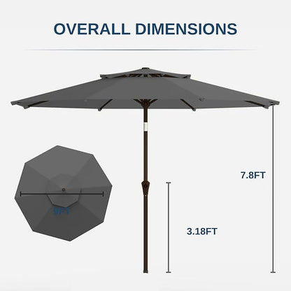 9ft 2-Tiers Patio Umbrella,Outdoor Market Table Umbrella with Push-Button Tilt & Crank | UV Protection,Suit for Backyard,Garden,Pool,Deck(Gray)