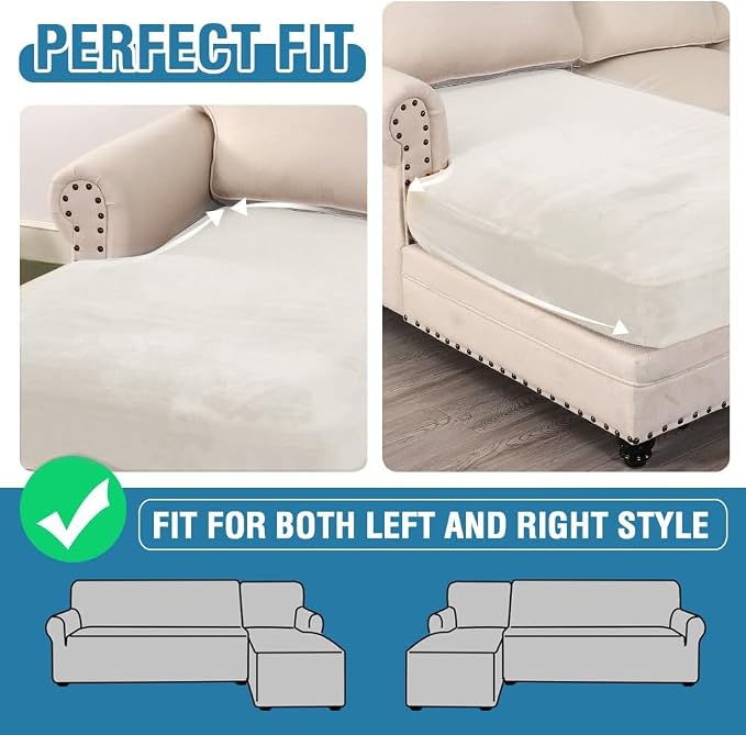 H.VERSAILTEX Velvet Stretch Individual Chaise Cover Sectional Couch Covers for L Shaped Sofa Both Left/Right Furniture Protector Seat Cushion Sofa Cover (1 Piece Chaise Cover, Porcelain White)