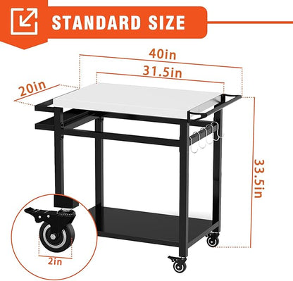 20"x 32" Grill Table with Double-Shelf, Stainless Steel Grill Cart, Multifunctional Food Prep and Pizza Oven Table for Ninja Grill, Blackstone Griddle 17"/22"