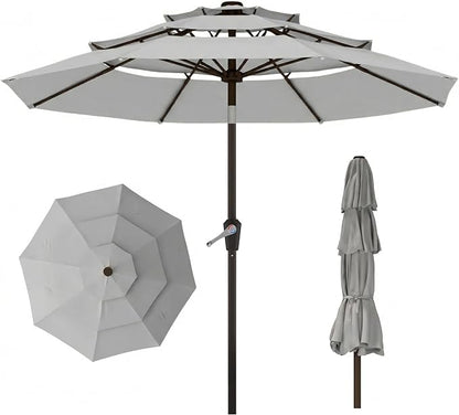 10ft 3 Tier Patio Umbrella, Outdoor Market Table Umbrella with UPF 50+ Vented Canopy, 8 Sturdy Ribs, Easy Push Button Tilt and Crank, Windproof for Deck, Pool, Backyard and Garden
