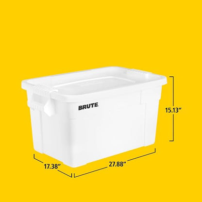 Rubbermaid Commercial Products BRUTE Tote Storage Bin with Lid, 20-Gallon, White, Rugged/Reusable Boxes for Garage/Moving/Camping/Basement Storage/Kitchen/Warehouse/Outdoor, Pack of 6