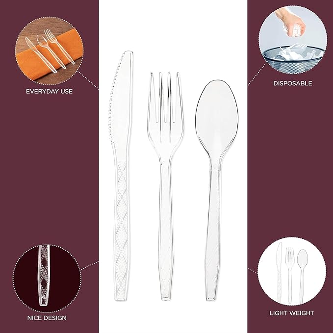 PARTY BARGAINS Argyle Settings Clear Plastic Cutlery Set 2160‑Piece – 1080 Forks, 720 Spoons, 360 Knives – Heavy‑Duty Disposable Utensils for Parties, Weddings, Buffets, BBQs & Catering – BPA Free