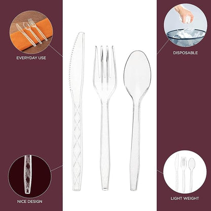 PARTY BARGAINS Argyle Settings Clear Plastic Cutlery Set 2160‑Piece – 1080 Forks, 720 Spoons, 360 Knives – Heavy‑Duty Disposable Utensils for Parties, Weddings, Buffets, BBQs & Catering – BPA Free