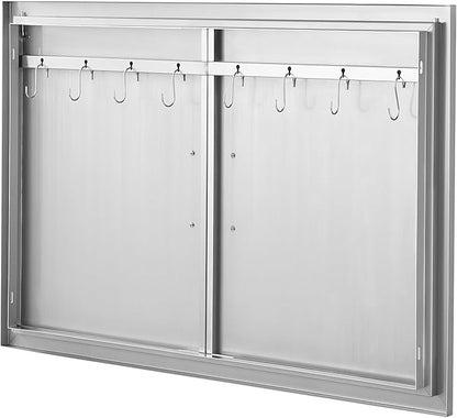 VEVOR BBQ Access Door, 39W x 26H Inch Double Outdoor Kitchen Door, Stainless Steel Flush Mount Door, Wall Vertical Door with Handles and Hooks, for BBQ Island, Grilling Station, Outside Cabinet