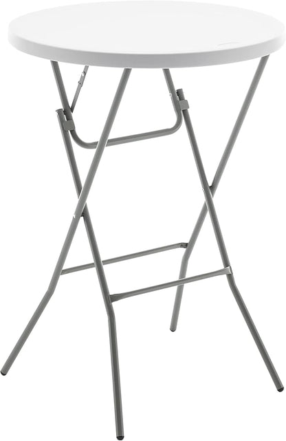 BTEXPERT White 2.63 Ft 32in Round Plastic Bar Height Folding Table 330lb Weight Capacity Indoor Outdoor Accessory for Patio Backyard Dining Wedding Standing Party Events Home, Thick Top Metal Frame
