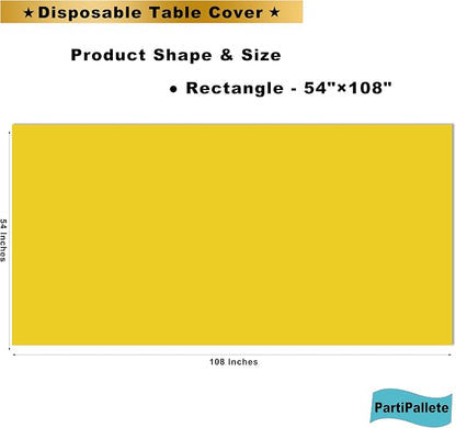 3-Pack Premium Plastic Yellow Tablecloth Disposable 54" x 108" Rectangle Table Cover Party PEVA Table Cloths for Parties Birthday Wedding Graduation Banquet Fits up to 8 ft Long Tables