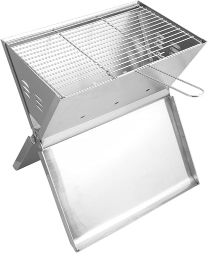 VED Portable Barbecue Grill – Foldable Notebook Style BBQ | Stainless Steel Charcoal Grill for 2-3 People | Outdoor BBQ for Camping, Terrace, Patio & Beach (35x24x39 cm)
