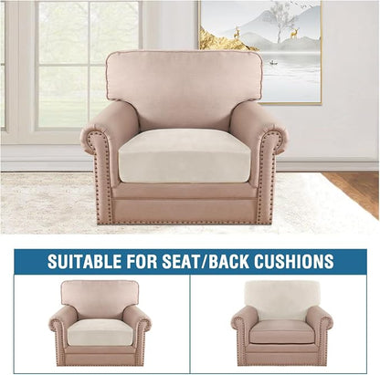 H.VERSAILTEX Velvet Stretch Couch Cushion Cover Plush Cushion Slipcover for Chair Cushion Furniture Protector Seat Cushion Sofa Cover (1 Piece Armchair Cushion Covers, Porcelain White)