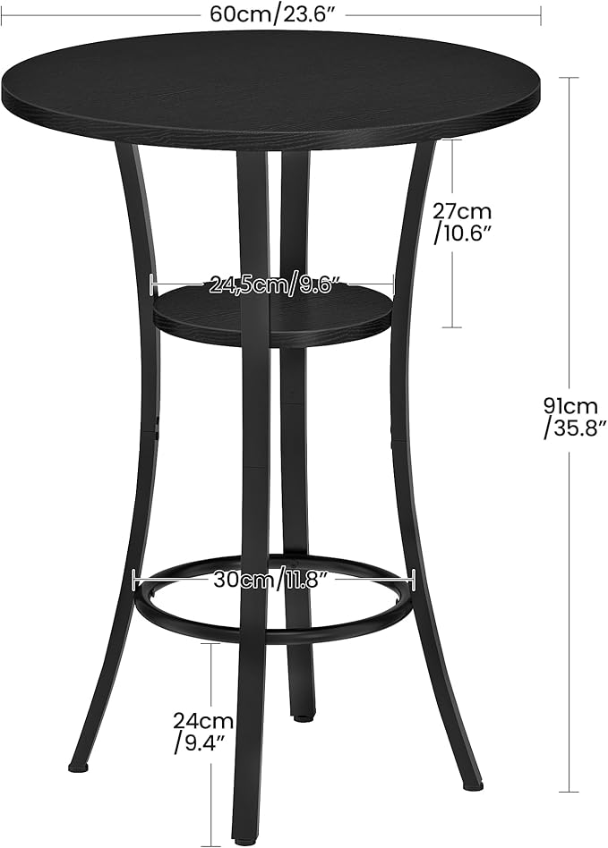 CHOEZON Round Bar Table, Set of 2 Small Kitchen Dining Tables, 2-Tier High Top & Counter Height Dining Table, for Bistro, Pub, Kitchen, Living Room, Black TBT03P2BB