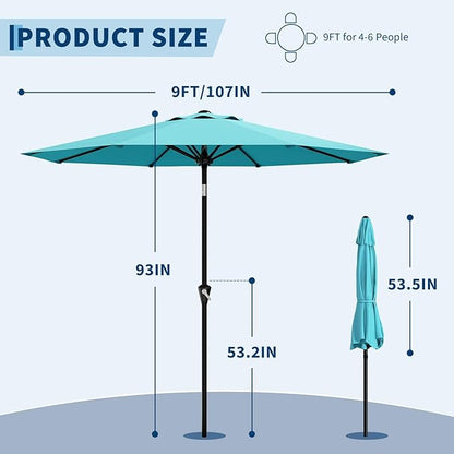 GarveeLife 9FT Umbrella Outdoor Patio, Pool Umbrella with Push Button Tilt and Crank, 8 Sturdy Ribs Waterproof UV Protection for Garden, Table, Backyard, Market | Table Umbrella Waterproof UV Protection for Garden, Pool, Deck, Backyard, Market (Sky Blue)