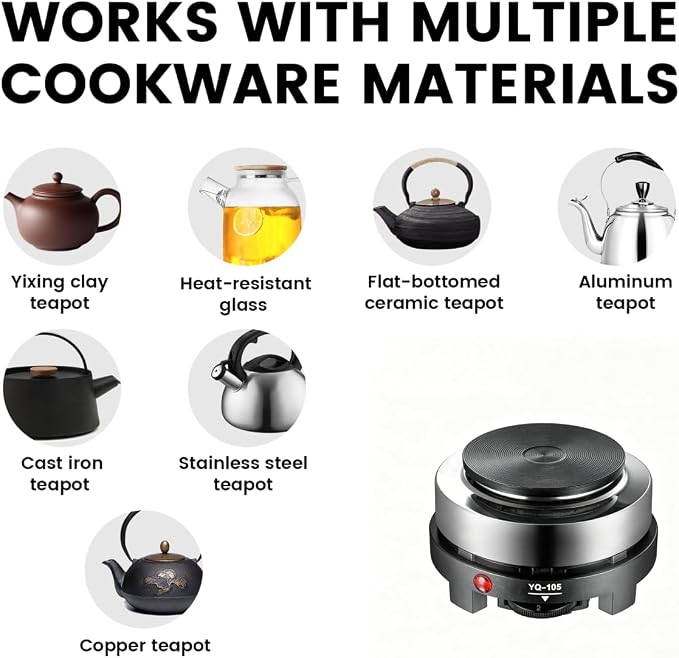 500W Small Hot Plate Mini Electric Stove, Portable Single Electric Burner with Adjustable Temperature, Quick‑Heating Compact Countertop Cooker for Coffee, Tea, Soup, Travel & Office Use (110V)