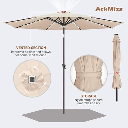 Solar Patio Umbrella with Centre Light, 10 ft Beige | 40 LED Lights, UV Protection, Solar Outdoor Umbrella for Porch, Deck, Pool, Table, Garden, Provides Evening Lighting