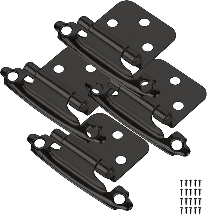 50-Pack Cabinet Hinges, 1/2 Inch Overlay, Satin Nickel Semi-Concealed, Self-Closing, Face Mount