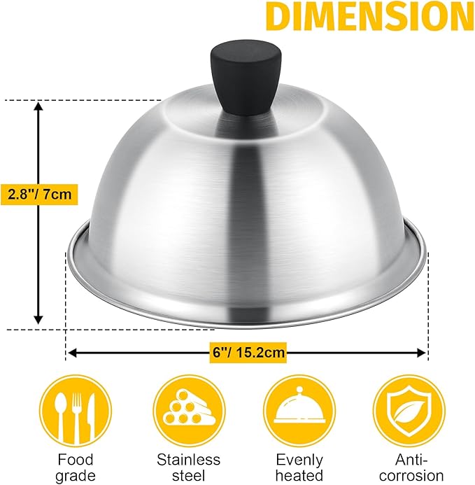 4 Pack 6in Melting Dome for Portable Charcoal Grill, Tabletop Charcoal Grill for Outdoor, Mini BBQ Grill Basting Cover for Griddle, Heavy Duty Stainless Steel Grill Dome