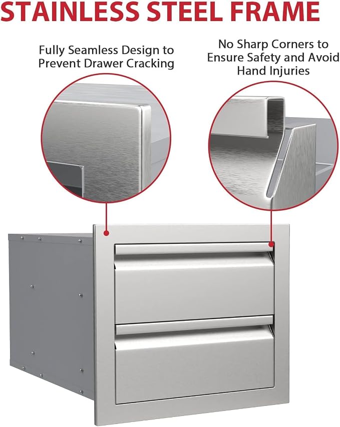 18" W x 23" D x 15" H Outdoor Double Kitchen Drawers, Stainless Steel Kitchen Grill Cabinet Combo Flush for BBQ Island Patio and Grill Station