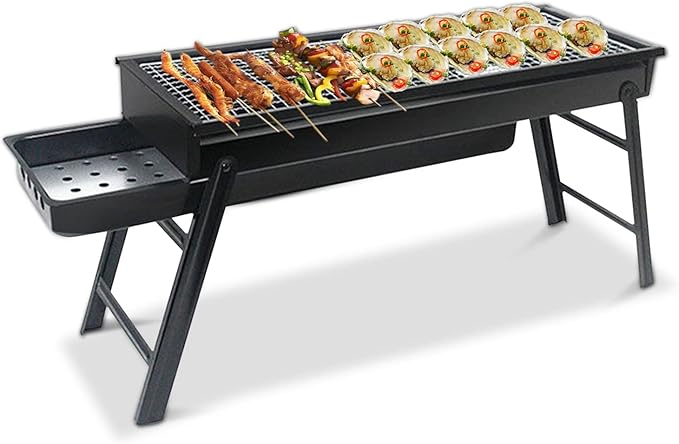 Ergocar BBQ Grill, Foldable and Portable Stainless Steel BBQ, Charcoal Grill with Stand and Drawer Type Ash Accumulator, for Outdoor Picnic Garden Terrace Camping Trip