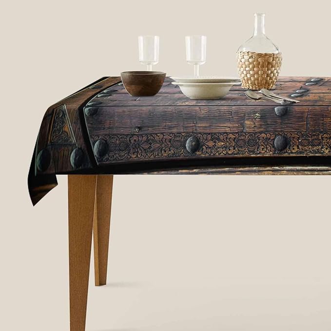 TKS MITLAN Ancient Wooden Door Tablecloth Decor Medieval Background Metal Closed Architectural Table Cloth Dining Room Kitchen Table Cover 52 x 70 Inch Oblong/Rectangle