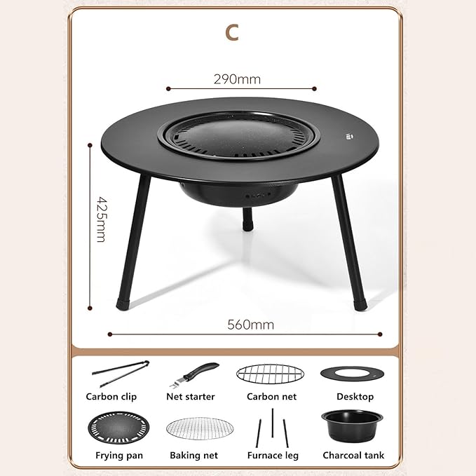 Outdoor Charcoal BBQ Grill Portable Charcoal Barbecue Grill with A Variety of Grilling Accessories Perfect for Outdoor Cooking & Grilling, BBQ, Patios with Carry Bag(C)