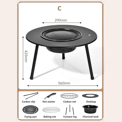 Outdoor Charcoal BBQ Grill Portable Charcoal Barbecue Grill with A Variety of Grilling Accessories Perfect for Outdoor Cooking & Grilling, BBQ, Patios with Carry Bag(C)