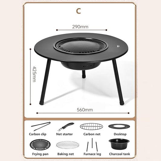 Outdoor Charcoal BBQ Grill Portable Charcoal Barbecue Grill with A Variety of Grilling Accessories Perfect for Outdoor Cooking & Grilling, BBQ, Patios with Carry Bag(C)