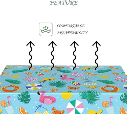 60x102 Inch Holiday Beach Rectangular Tablecloth Cartoon Tropical Flamingo Float Palm Leaf Crab Table Cloth Washable Durable Table Cover for Kids Room Dining Beach Party Patio Picnic Decor