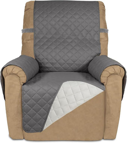 PureFit Reversible Recliner Chair Covers Couch Covers for Dogs, 19 in | Gray/Ivory, Water Resistant Couch Protector, Washable Pet Couch Cover with Non Slip and Elastic Straps For Kids