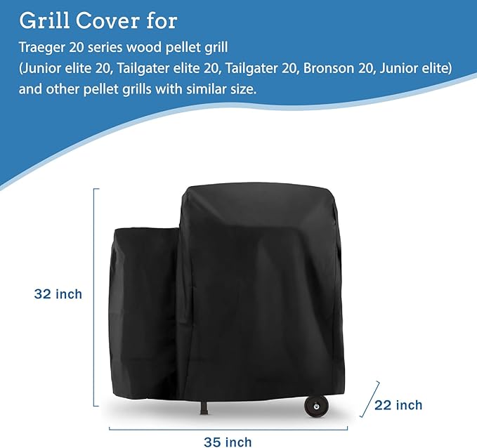 Grill Cover for Traeger Tailgater 20 Series Grills, Waterproof Grill Cover Accessories for Traeger 20, Junior, Tailgater and Recteq 340 Grills