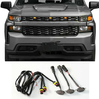 compatible with Amber LED Lights 3PCS Front Grill Lamps Car Accessories with Harness wire,Yellow Lens Compatible with Chevrolet Silverado 1500 2016 2017 2018 2019 2020 2021 Style Grille Trim